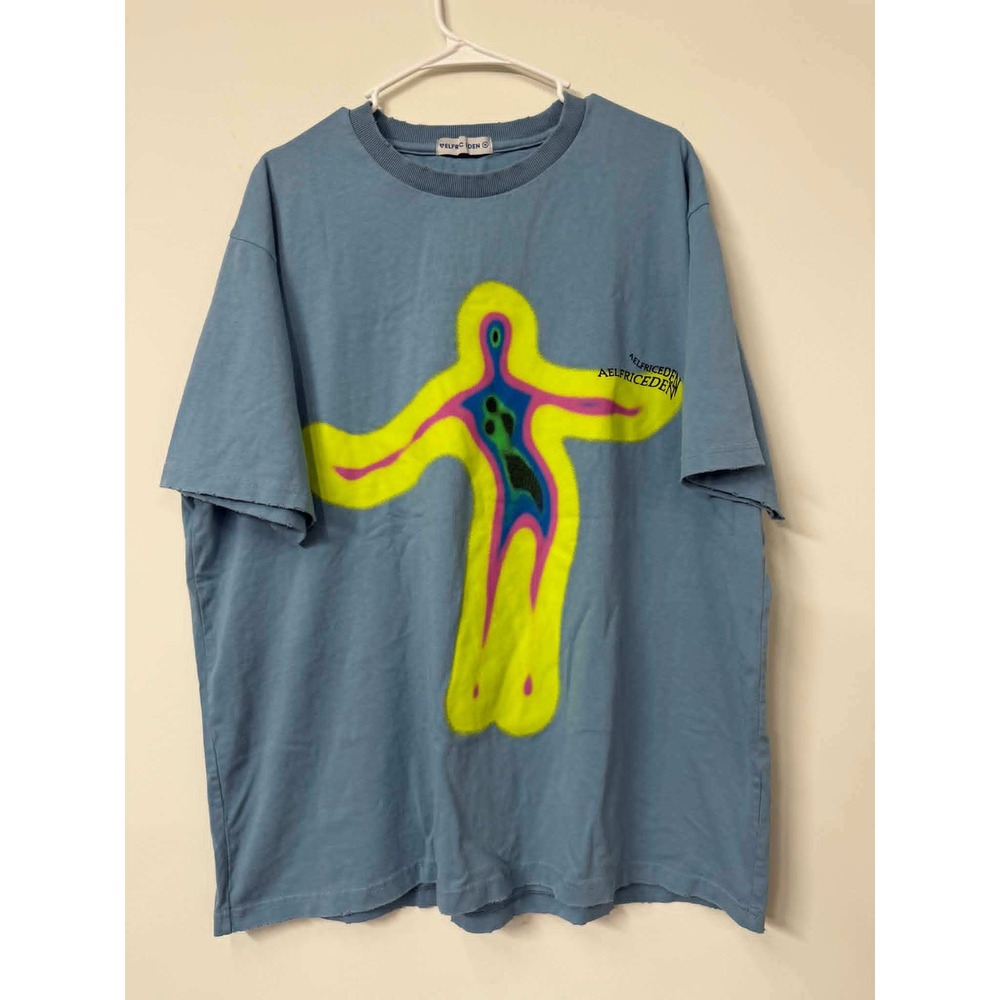 Elfric Eden Mens M Blue Distressed Graphic Ransom Note Oversized T-Shirt Street